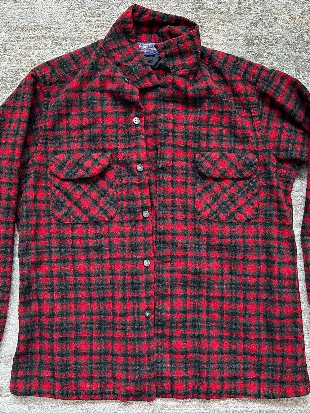 Pendleton Red and Black Plaid Button-Front Wool Shirt
